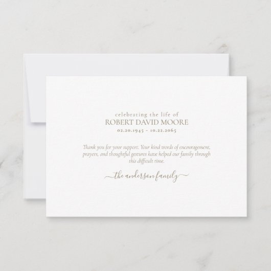 Eenvoudige gouden tekst Begrafenis Dank u Bedankkaart (Voorkant)