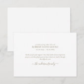 Eenvoudige gouden tekst Begrafenis Dank u Bedankkaart (Voorkant / Achterkant)