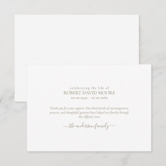 Eenvoudige gouden tekst Begrafenis Dank u Bedankkaart (Voorkant / Achterkant)