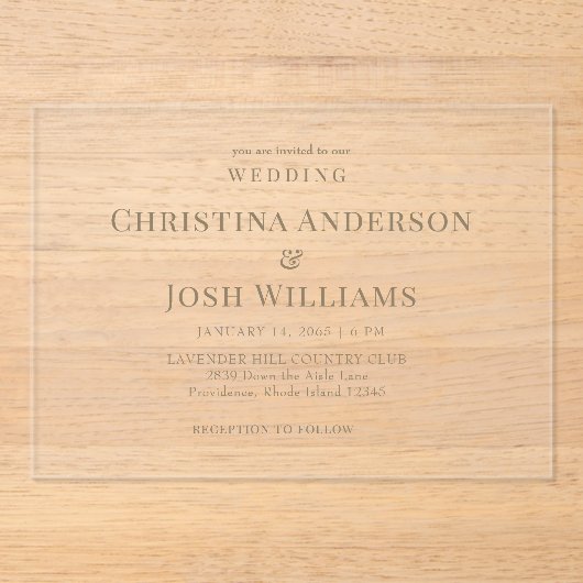 Eenvoudige gouden tekst bruiloft acryl uitnodigingen (Voorkant)