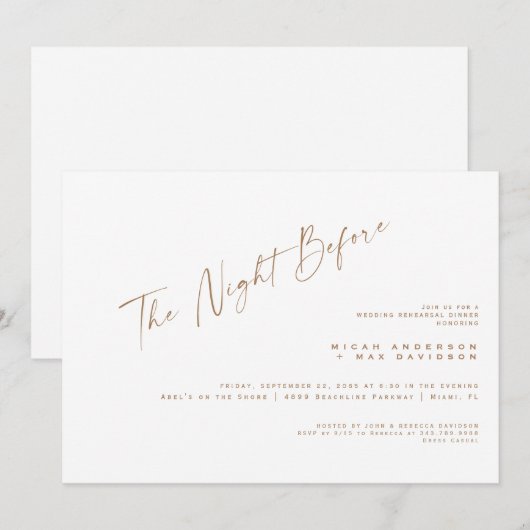 Eenvoudige gouden tekst de avond voor repetitie di kaart (Voorkant / Achterkant)