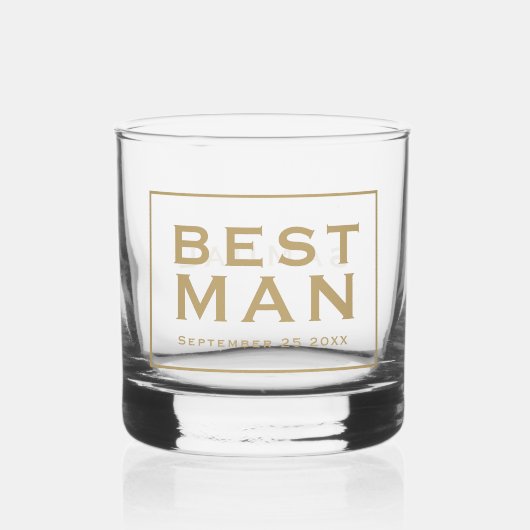 Eenvoudige Gouden Tekst Naam Datum Beste Man Gift Whisky Glas (Voorkant)