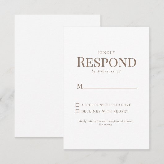 Eenvoudige gouden tekst Witte trouw-RSVP RSVP Kaartje (Voorkant / Achterkant)