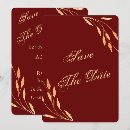 Eenvoudige Gouden Tropische Bruiloft Save The Date (Voorkant / Achterkant)