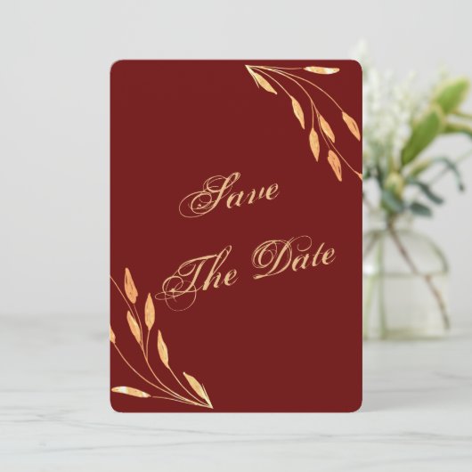 Eenvoudige Gouden Tropische Bruiloft Save The Date (Staand voorkant)