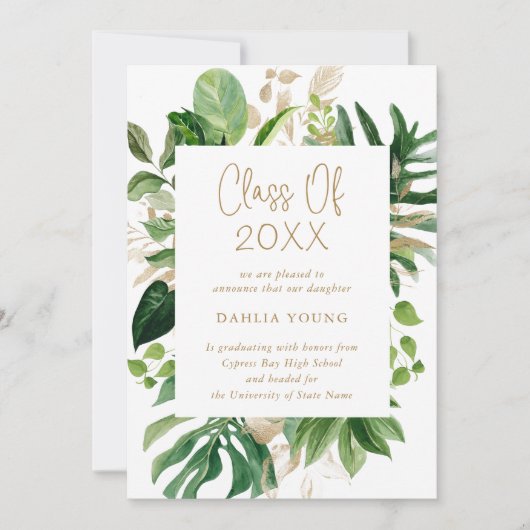 Eenvoudige gouden tropische foto Modern Afstuderen Aankondiging (Voorkant)