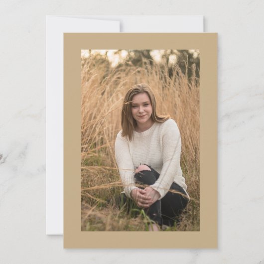 Eenvoudige gouden tropische foto Modern Afstuderen Aankondiging (Achterkant)