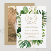 Eenvoudige gouden tropische foto Modern Afstuderen Aankondiging (Voorkant / Achterkant)