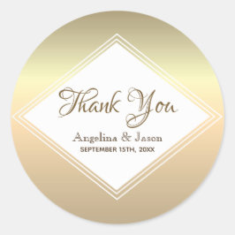 Eenvoudige gouden trouw-sticker met dankwoord ronde sticker