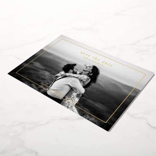 Eenvoudige gouden trouwfoto save the date folie uitnodiging (Gedraaid)