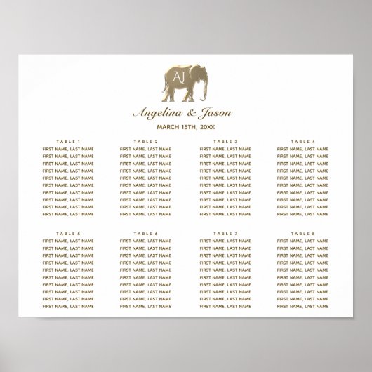 Eenvoudige gouden trouwstoelindeling poster (Voorkant)