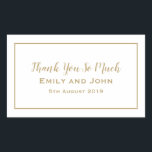 Eenvoudige gouden typografie en Lijst bruiloft gun Rechthoekige Sticker<br><div class="desc">Handige stickers voor uw huwelijksgunsten om het Minimalist Gold-collectie te evenaren. Personaliseer de tekst eenvoudig en u kunt de achtergrond- en tekstkleuren wijzigen als u dat wenst.</div>