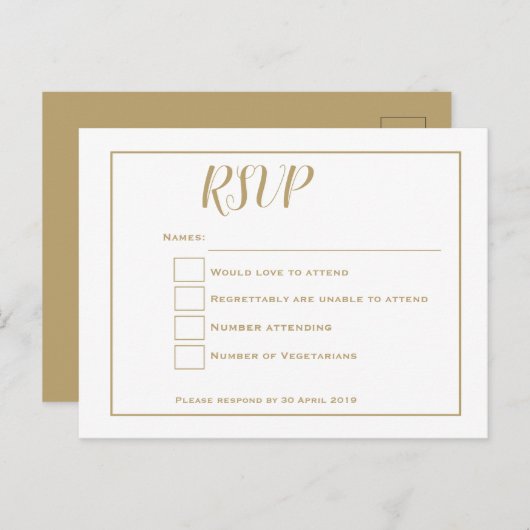 Eenvoudige Gouden typografie en Lijst Bruiloft RSV Briefkaart (Voorkant / Achterkant)