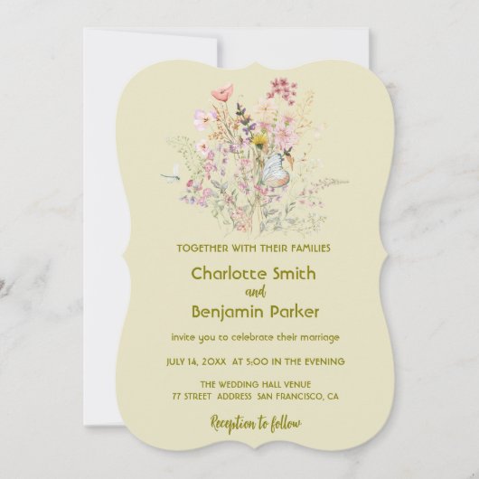 Eenvoudige gouden wilde bloemen boeket bloem bruil save the date (Voorkant)