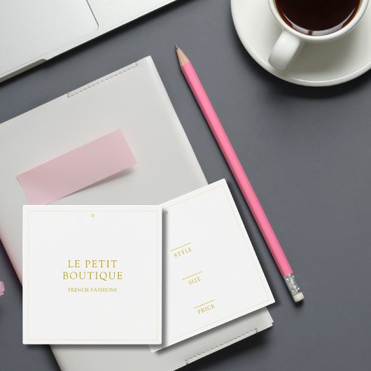 Eenvoudige Gouden Witte Kleding Hang Prijs Label Vierkante Visitekaartjes