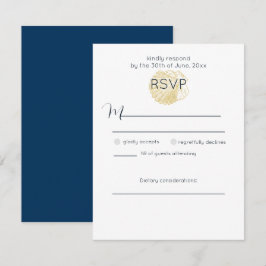 Eenvoudige Gouden Zeeschelp en Diep Pruisisch Blau RSVP Kaartje