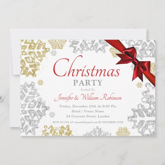 Eenvoudige Gouden & Zilveren Sneeuwvlokken Kerstva Kaart (Voorkant)