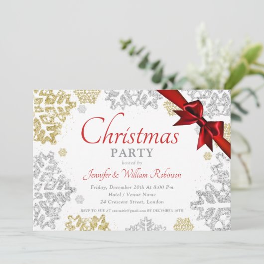 Eenvoudige Gouden & Zilveren Sneeuwvlokken Kerstva Kaart (Staand voorkant)