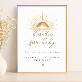Eenvoudige Gouden Zonneburst Baby Shower Blokken V Poster