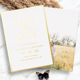 Eenvoudige goudfoto Save the Date Folie Invitation Uitnodiging