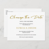 Eenvoudige goudglitter bruiloft verandert datum aankondigingskaart (Voorkant / Achterkant)