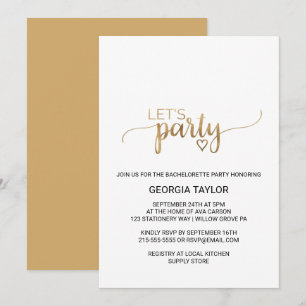 Eenvoudige goudkalligrafie Bachelorette Party Kaart