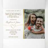 Eenvoudige goudkalligrafie Foto Weddenschap Drieluik Uitnodiging (Binnenkant midden)