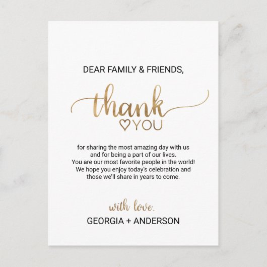 Eenvoudige goudkalligrafie Hartelijk dank voor uw  Briefkaart (Voorkant)