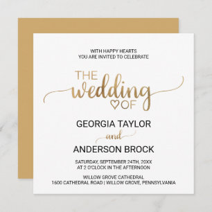 Eenvoudige goudkalligrafie Square Weddenschap Kaart