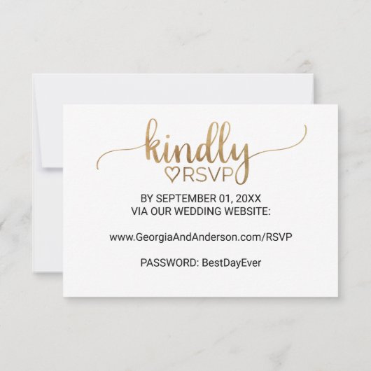 Eenvoudige goudkalligrafie Website RSVP-kaart RSVP Kaartje (Achterkant)