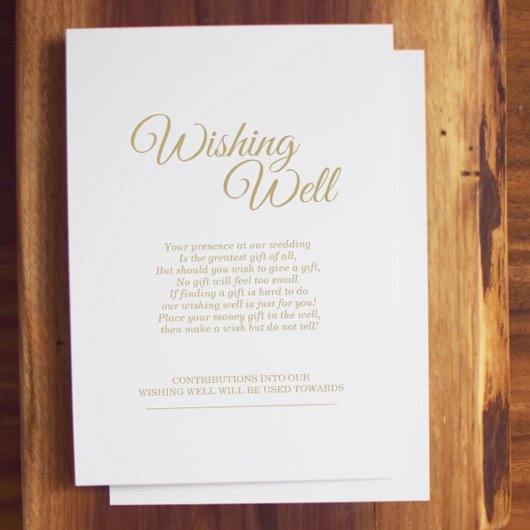 Eenvoudige goudkalligrafie-weduwschap goed informatiekaartje