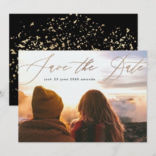 Eenvoudige goudkoorts Moderne kalligrafie Het huwe Save The Date (Voorkant / Achterkant)