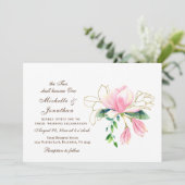 Eenvoudige goudroze Magnolia Christelijke bruiloft Kaart (Staand voorkant)