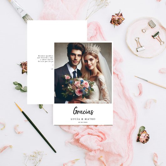 Eenvoudige Gracias Spaanse bruiloft foto Dank u Kaart