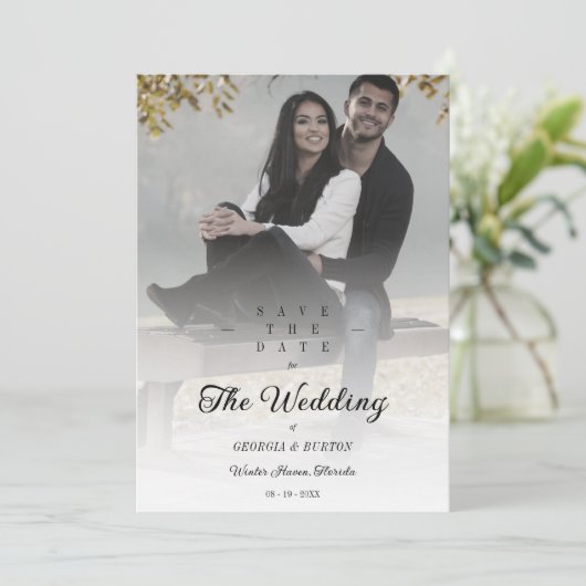 Eenvoudige gradiënt Cool Trendy Calligrafie Foto Save The Date (Staand voorkant)