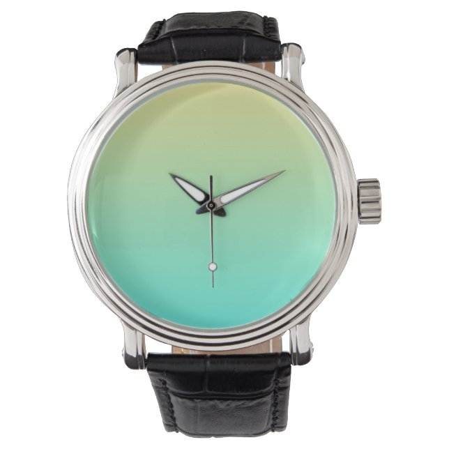 Eenvoudige Gradiënt Pastel Geel Turquoise Horloge (Voorkant)