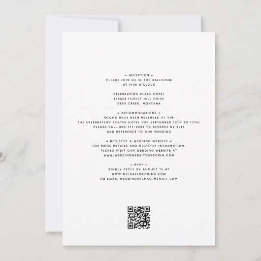 Eenvoudige grafische kalligrafie in één bruiloft kaart (Achterkant)