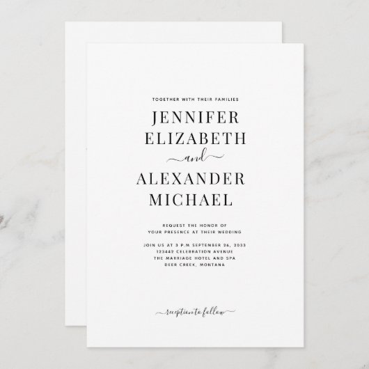 Eenvoudige grafische kalligrafie in één bruiloft kaart (Voorkant / Achterkant)