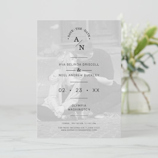 Eenvoudige grafische moderne kalligrafie 2 Foto's  Save The Date (Staand voorkant)