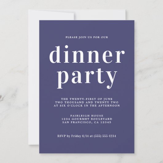 Eenvoudige grafische Typografie Navy Blue Dinner P Kaart (Voorkant)
