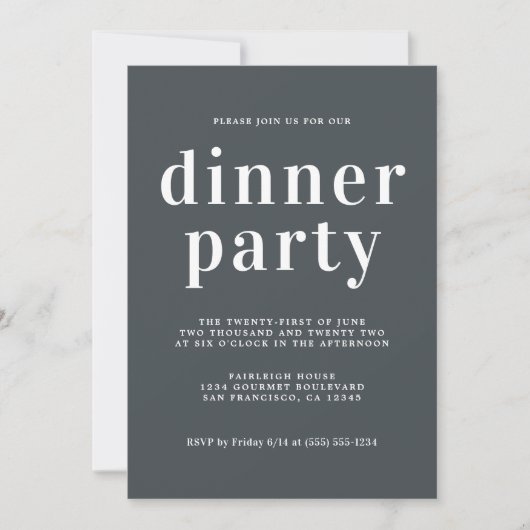 Eenvoudige grafische Typografie-off-Black Dinner P Kaart (Voorkant)