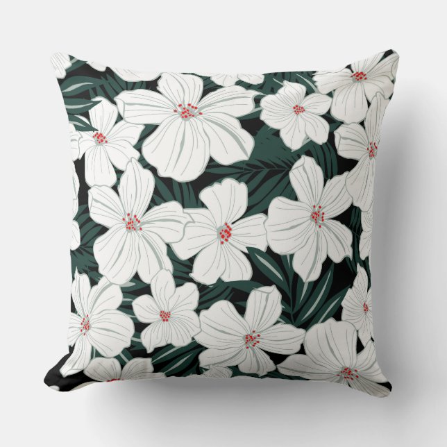 Eenvoudige grafische veer witte bloementuin kussen (Voorkant)
