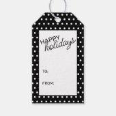 Eenvoudige grafische witte pokadots op zwart cadeaulabel (Voorkant)