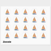 Eenvoudige grafische zeilboot ronde sticker (Vel)