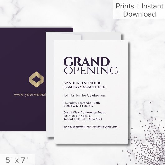 Eenvoudige Grand Opening Paarse uitnodiging