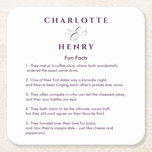 Eenvoudige Grappige Feiten Bruiloft Onderzetters (Voorkant)