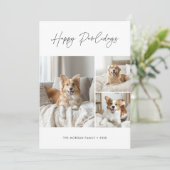 Eenvoudige Grappige Hond Foto Kerstmis Happy Pawho Feestdagenkaart (Staand voorkant)