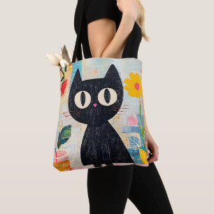 Eenvoudige grappige schattige zwarte kat tote bag