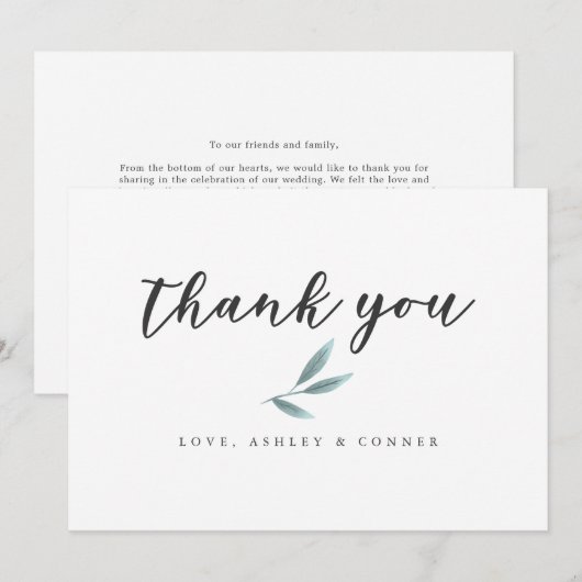 Eenvoudige Green Leaf Wedding Bedankkaart (Voorkant / Achterkant)