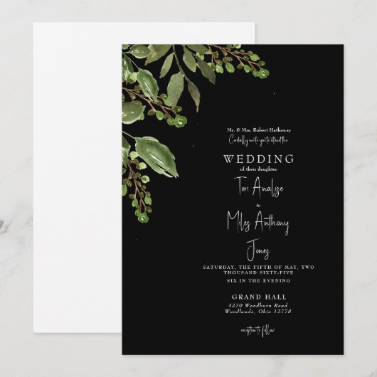 Eenvoudige Greenery B/W 5x7 huwelijksuitnodiging Kaart (Voorkant / Achterkant)